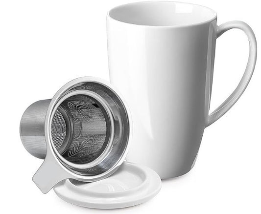 Porcelain Tea Mug with Infuser and Lid