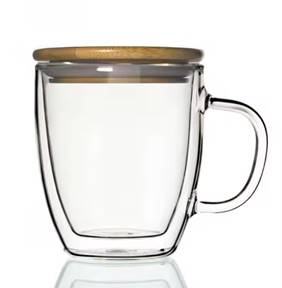 Double Wall Glass Mug with Bamboo Lid