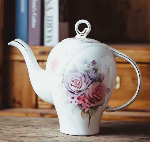 Tall Ceramic Teapot with Roses