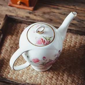 Tall Ceramic Teapot with Roses