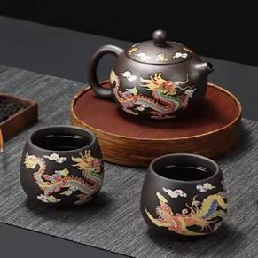 Handmade Clay Color-Changing Dragon Teapot Set