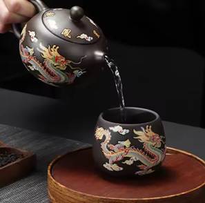 Handmade Clay Color-Changing Dragon Teapot Set